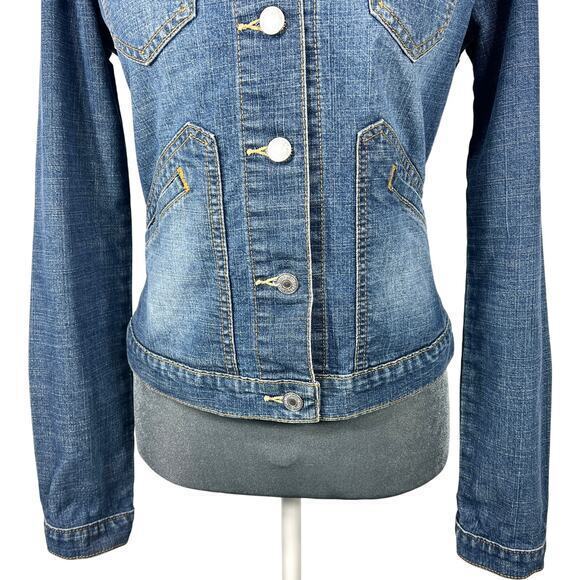 Levi's Y2K Trucker Jean Jacket Juniors XS Fitted Faded Stretch Denim Western VTG - Picture 9 of 15